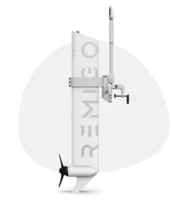 RemigoOne Neo electric outboard motor with tiller in upright position